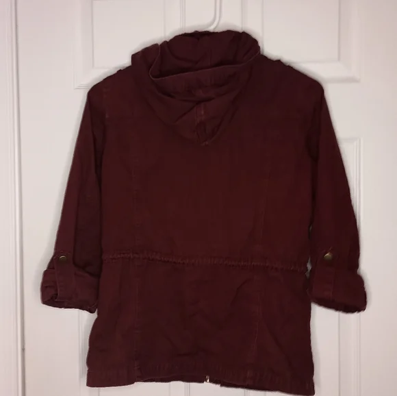 Chocolate. Burgundy color lightweight full zip casual jacket. Small. - Picture 3 of 7